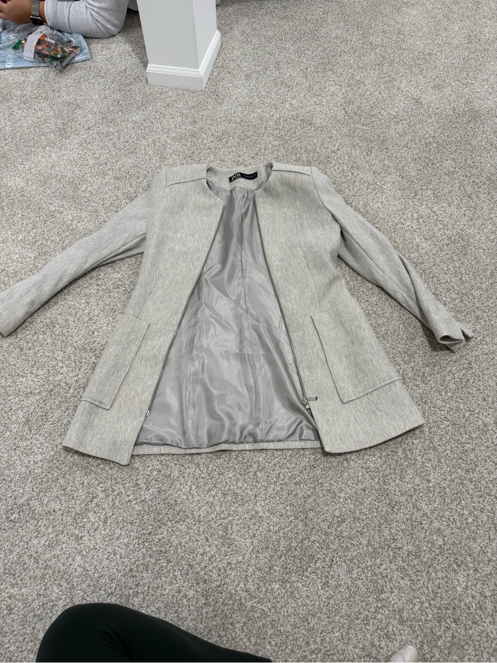 Zara Light Gray Collarless Blazer Jacket
